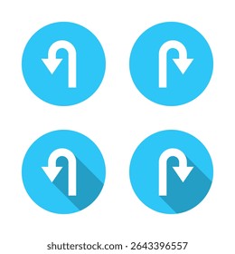 U turn arrow icon with long shadow. Left and right direction sign symbol