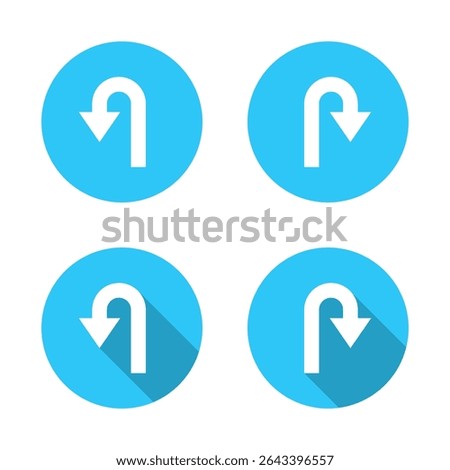 U turn arrow icon with long shadow. Left and right direction sign symbol