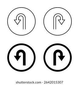 U turn arrow icon on circle line. Direction symbol for maps and navigation
