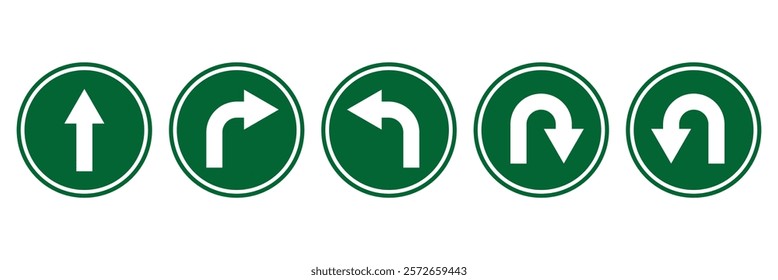 U turn arrow icon set. Direction icon set. Go straight, this way, one way only U turn, left and right arrow vector illustration.