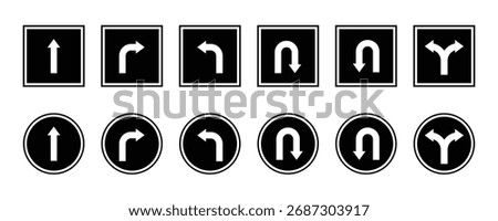 U turn arrow icon set. Direction icon collection. Straight ahead, this way, one way, U turn, left and right arrow vector illustration.