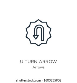 U turn arrow icon. Thin linear u turn arrow outline icon isolated on white background from arrows collection. Line vector sign, symbol for web and mobile