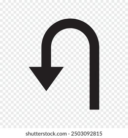 U Turn arrow icon vector illustration. U turn arrow symbol icon on transparent background.