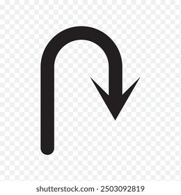 Ilustración vectorial del icono de flecha de giro en U. U gire el icono del símbolo de flecha sobre fondo transparente.