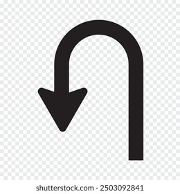 Ilustración vectorial del icono de flecha de giro en U. U gire el icono del símbolo de flecha sobre fondo transparente.