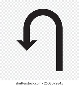 Ilustración vectorial del icono de flecha de giro en U. U gire el icono del símbolo de flecha sobre fondo transparente.
