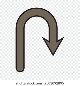 Ilustración vectorial del icono de flecha de giro en U. U gire el icono del símbolo de flecha sobre fondo transparente.
