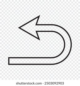 Ilustración vectorial del icono de flecha de giro en U. U gire el icono del símbolo de flecha sobre fondo transparente.