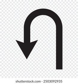 U Turn arrow icon vector illustration. U turn arrow symbol icon on transparent background.