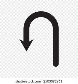 U Turn arrow icon vector illustration. U turn arrow symbol icon on transparent background.