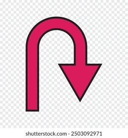 Ilustración vectorial del icono de flecha de giro en U. U gire el icono del símbolo de flecha sobre fondo transparente.