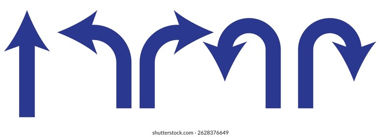 U Turn arrow icon vector illustration. Direction Icon Set in isolated white background. Go Straight This Way One Way Only U Turn Left and Right Black and White Arrow vector