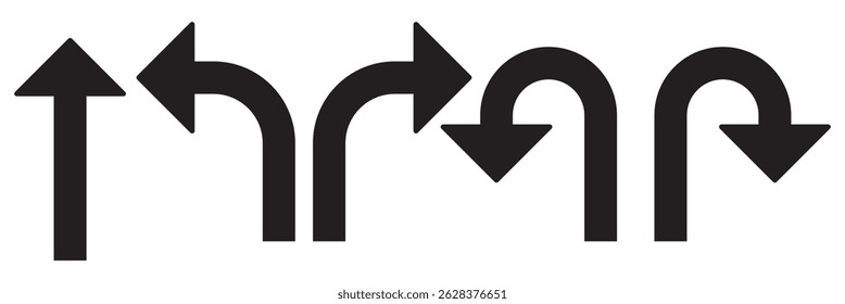 U Turn arrow icon vector illustration. Direction Icon Set in isolated white background. Go Straight This Way One Way Only U Turn Left and Right Black and White Arrow vector