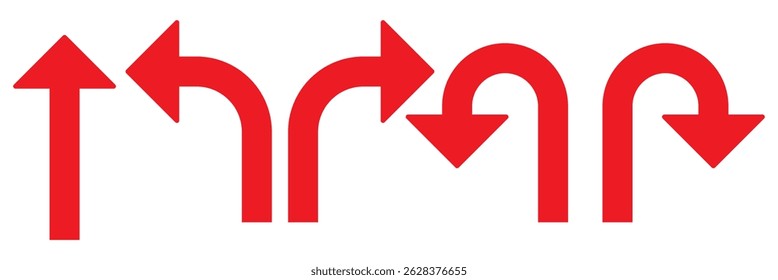 U Turn arrow icon vector illustration. Direction Icon Set in isolated white background. Go Straight This Way One Way Only U Turn Left and Right Black and White Arrow vector