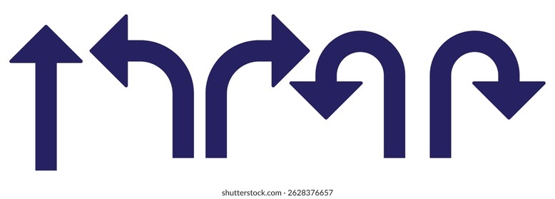 U Turn arrow icon vector illustration. Direction Icon Set in isolated white background. Go Straight This Way One Way Only U Turn Left and Right Black and White Arrow vector