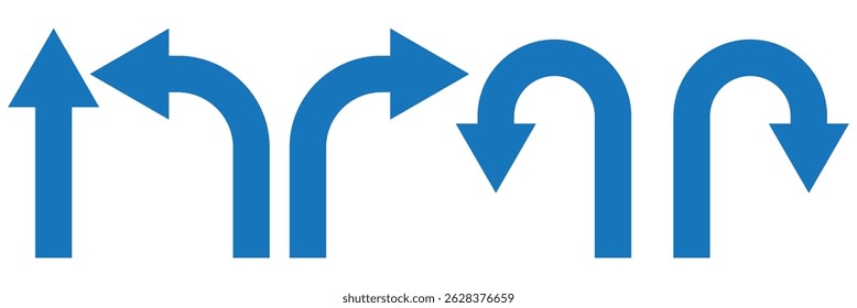 U Turn arrow icon vector illustration. Direction Icon Set in isolated white background. Go Straight This Way One Way Only U Turn Left and Right Black and White Arrow vector
