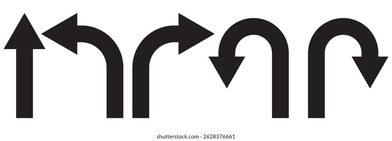 U Turn arrow icon vector illustration. Direction Icon Set in isolated white background. Go Straight This Way One Way Only U Turn Left and Right Black and White Arrow vector