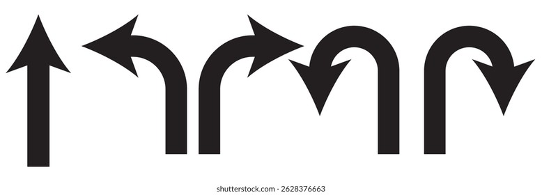 U Turn arrow icon vector illustration. Direction Icon Set in isolated white background. Go Straight This Way One Way Only U Turn Left and Right Black and White Arrow vector