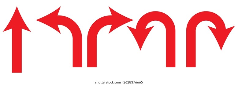 U Turn arrow icon vector illustration. Direction Icon Set in isolated white background. Go Straight This Way One Way Only U Turn Left and Right Black and White Arrow vector