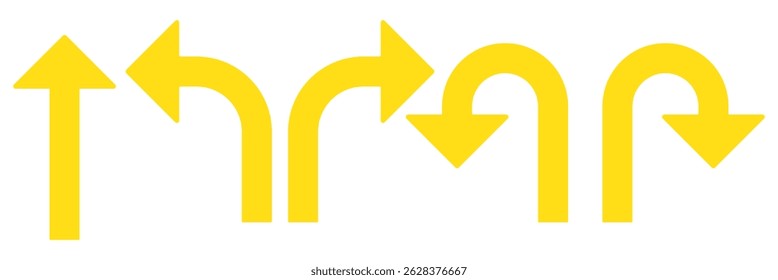 U Turn arrow icon vector illustration. Direction Icon Set in isolated white background. Go Straight This Way One Way Only U Turn Left and Right Black and White Arrow vector