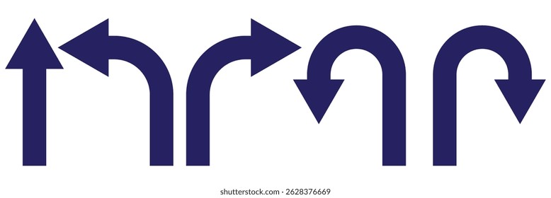 U Turn arrow icon vector illustration. Direction Icon Set in isolated white background. Go Straight This Way One Way Only U Turn Left and Right Black and White Arrow vector