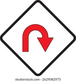 U Turn arrow icon vector illustration. Direction Icon Set in isolated white background. Go Straight This Way One Way Only U Turn Left and Right Black and White Arrow vector 
