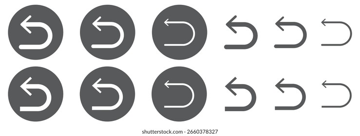 U Turn arrow icon vector illustration. Direction Icon Set in isolated white background. Go Straight This Way One Way Only U Turn Left and Right Black and White Arrow vector