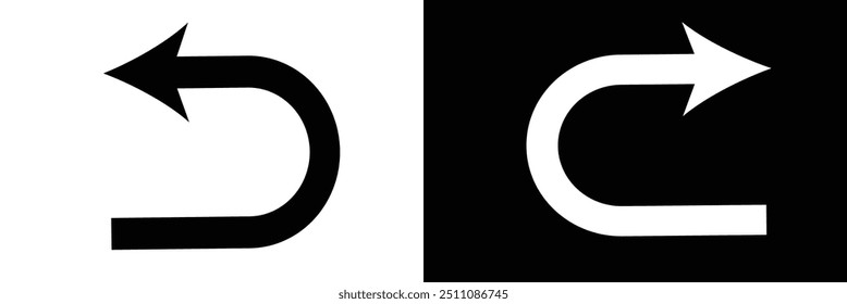u Drehen Sie das Pfeilzeilensymbol in den Farben Weiß und Schwarz. u turn arrow flaches Vektorsymbol aus u turn Pfeilsammlung für Web, mobile Apps und 
