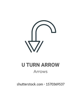 U turn arrow outline vector icon. Thin line black u turn arrow icon, flat vector simple element illustration from editable arrows concept isolated on white background