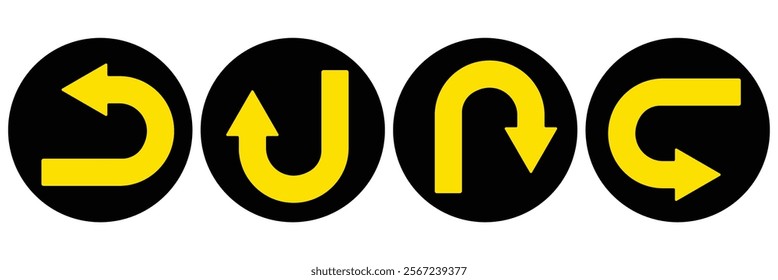 U turn arrow road sign. Only U turn black arrow sign direction icon. Vector illustration.