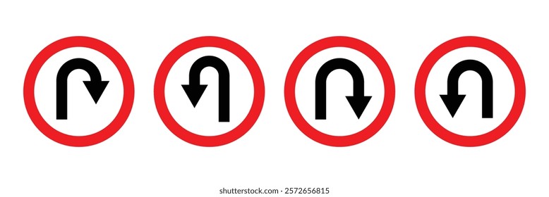 U Turn Arrow Road Sign isolated on white background for traffic concepts.