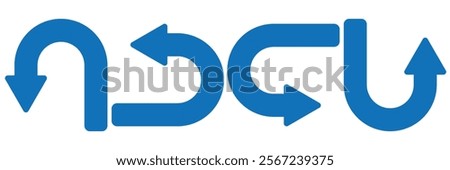 U turn arrow road sign. Only U turn black arrow sign direction icon. Vector illustration.