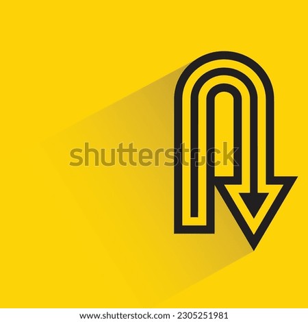 u turn arrow with shadow on yellow background