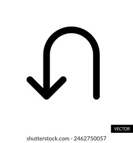U turn arrow sign vector icon in line style design for website, app, ui, isolated on white background. Editable stroke. EPS 10 vector illustration.