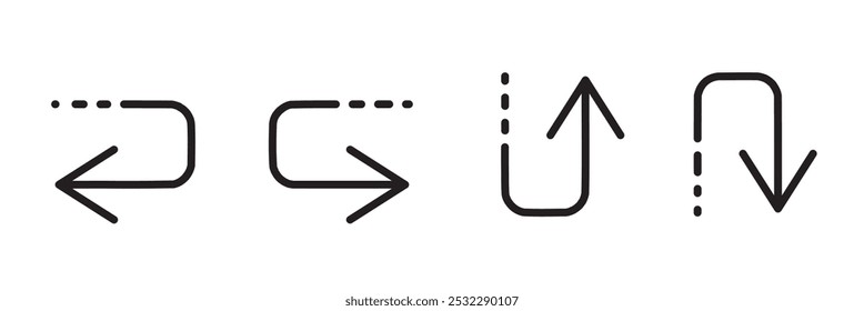 u turn arrow symbol icon set, go straight this way one way only u turn left and right arrow vector
