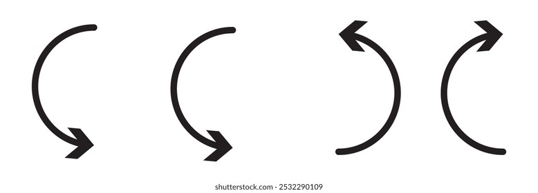 u seta de curva ícone de símbolo definir, ir em linha reta deste modo apenas u seta esquerda e direita vetor