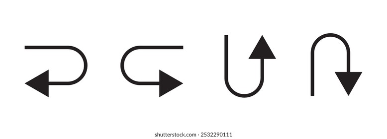 u turn arrow symbol icon set, go straight this way one way only u turn left and right arrow vector