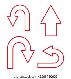 U turn arrow symbol icon set in line style design for website, app, UI, isolated on white background. Editable stroke. EPS 10 vector illustration.