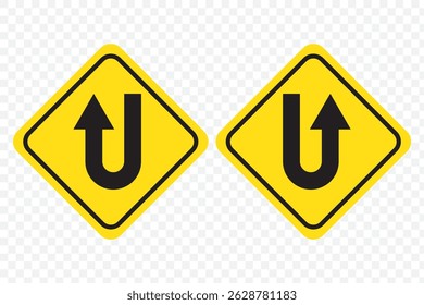 U turn arrow symbol icon set in line style design for website, app, UI, isolated on white background. Editable stroke. EPS 10 vector illustration on Transparent Background.