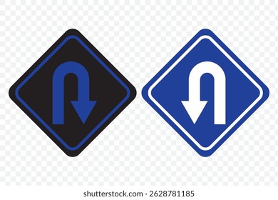 U turn arrow symbol icon set in line style design for website, app, UI, isolated on white background. Editable stroke. EPS 10 vector illustration on Transparent Background.