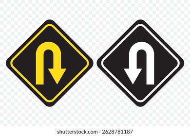 U turn arrow symbol icon set in line style design for website, app, UI, isolated on white background. Editable stroke. EPS 10 vector illustration on Transparent Background.