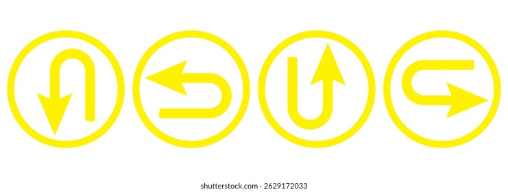 U turn arrow symbol icon set. Direction Icon Set. Go Straight This Way One Way Only U Turn Left and Right Black and White Arrow vector illustration eps 10