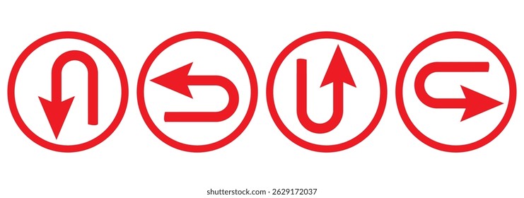 U turn arrow symbol icon set. Direction Icon Set. Go Straight This Way One Way Only U Turn Left and Right Black and White Arrow vector illustration eps 10