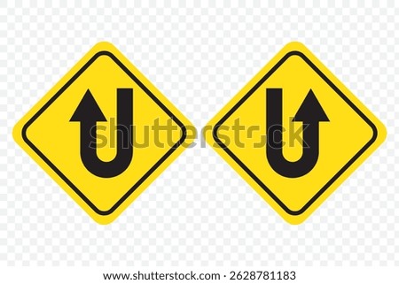 U turn arrow symbol icon set in line style design for website, app, UI, isolated on white background. Editable stroke. EPS 10 vector illustration on Transparent Background.