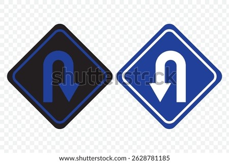 U turn arrow symbol icon set in line style design for website, app, UI, isolated on white background. Editable stroke. EPS 10 vector illustration on Transparent Background.