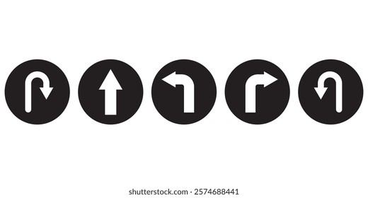 U turn arrow symbol vector icon set  for website design. go straight  this way  one way only u turn design eps 10