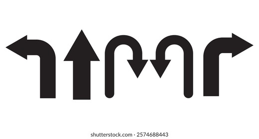 U turn arrow symbol vector icon set  for website design. go straight  this way  one way only u turn design eps 10