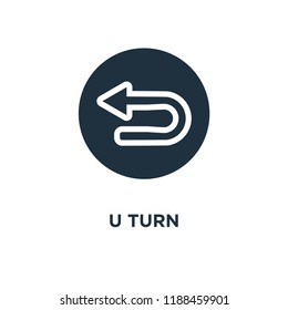 U turn icon. Black filled vector illustration. U turn symbol on white background. Can be used in web and mobile.