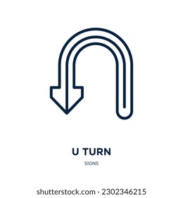 u turn icon from signs collection. Thin linear u turn, arrow, turn outline icon isolated on white background. Line vector u turn sign, symbol for web and mobile