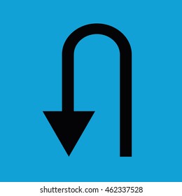U turn icon vector sign. Blue background